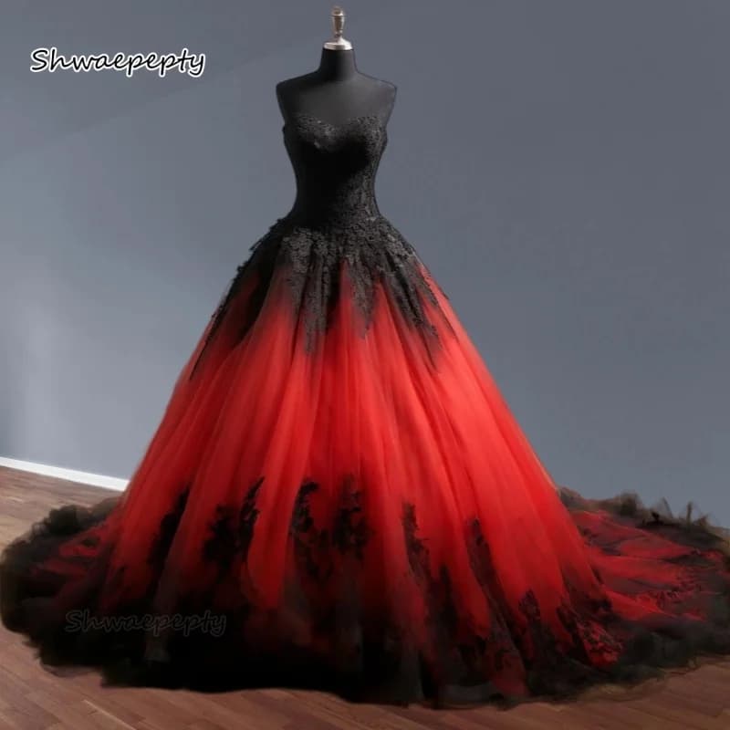 Nero con rosso vampiro gotico abito da sposa applicazioni di pizzo senza maniche lungo abito da sposa vintage personalizzato abiti da sposa 2025