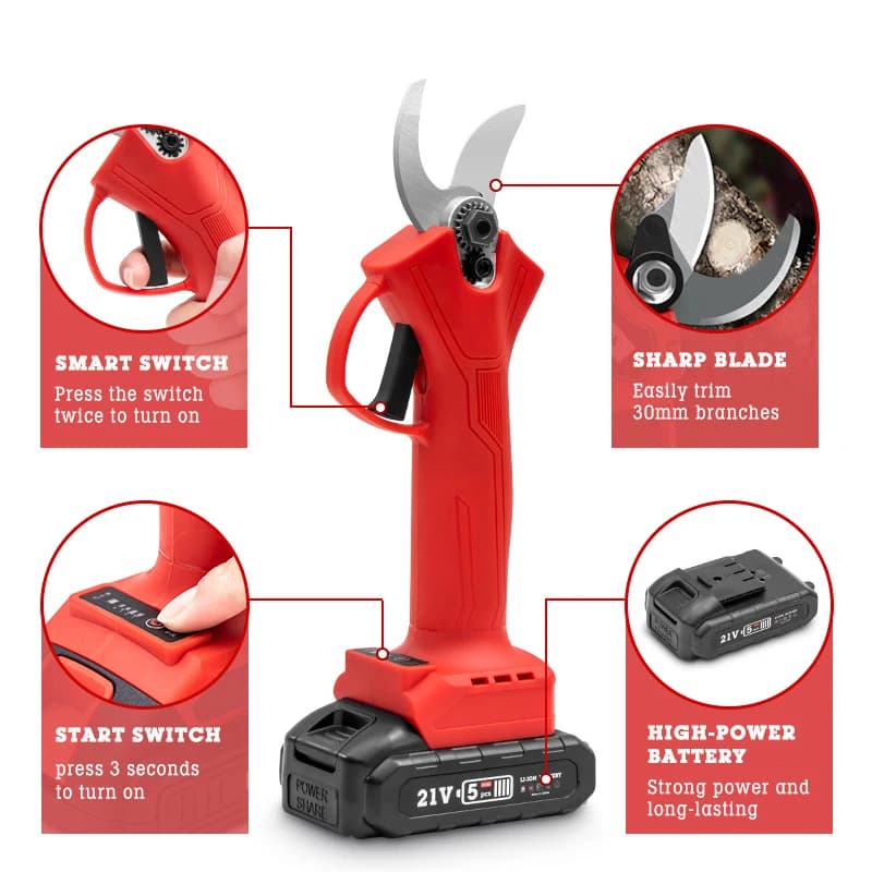 Electric Scissors Rechargeable for Powering Fruit Trees with Lithium Battery, Gardening Shears, Tools Manuals for Horticulture