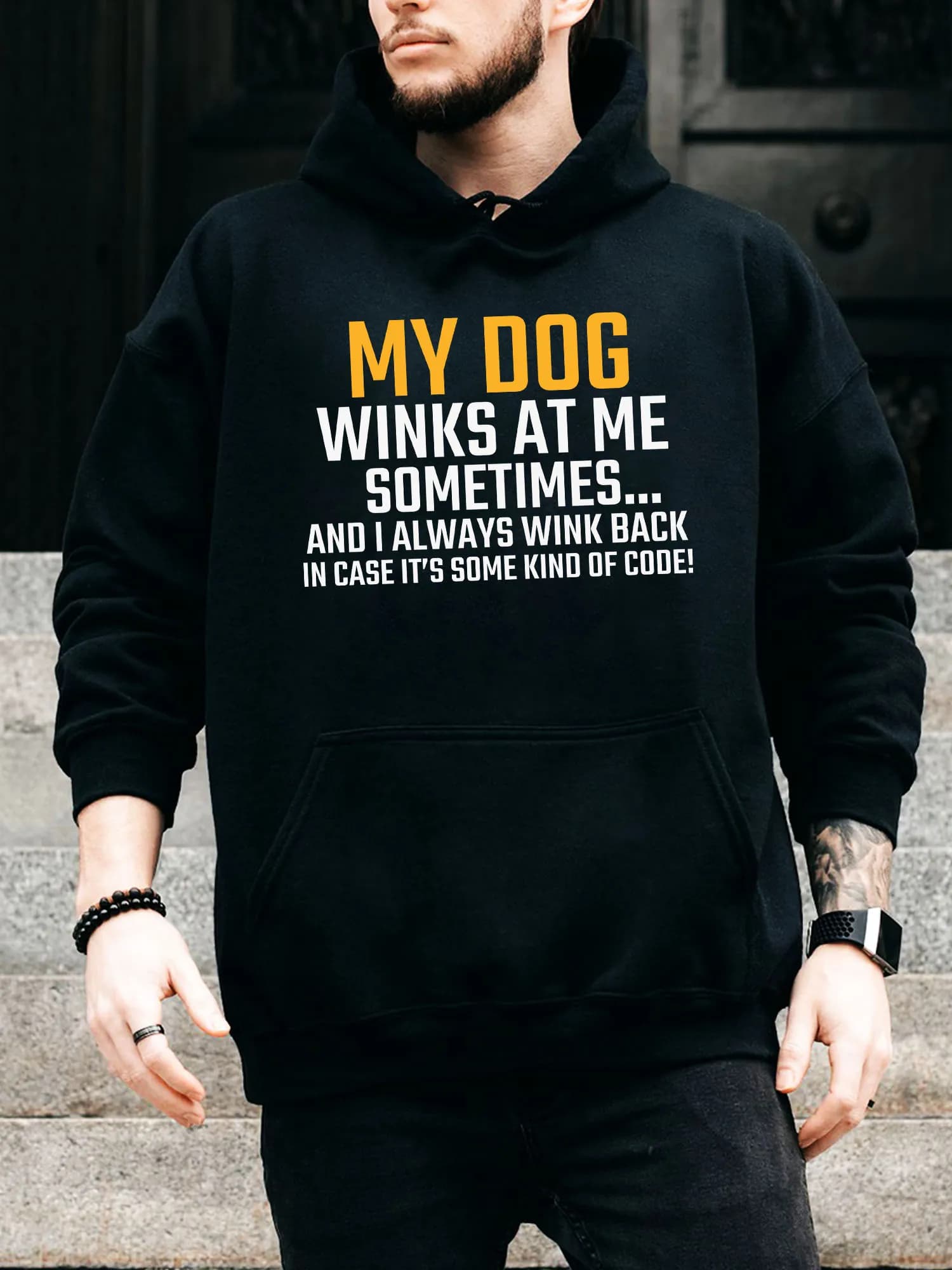 Felpa con cappuccio da uomo con coulisse My Dog Winks at Me - Pullover nero casual e confortevole, felpa con cappuccio autunno e inverno