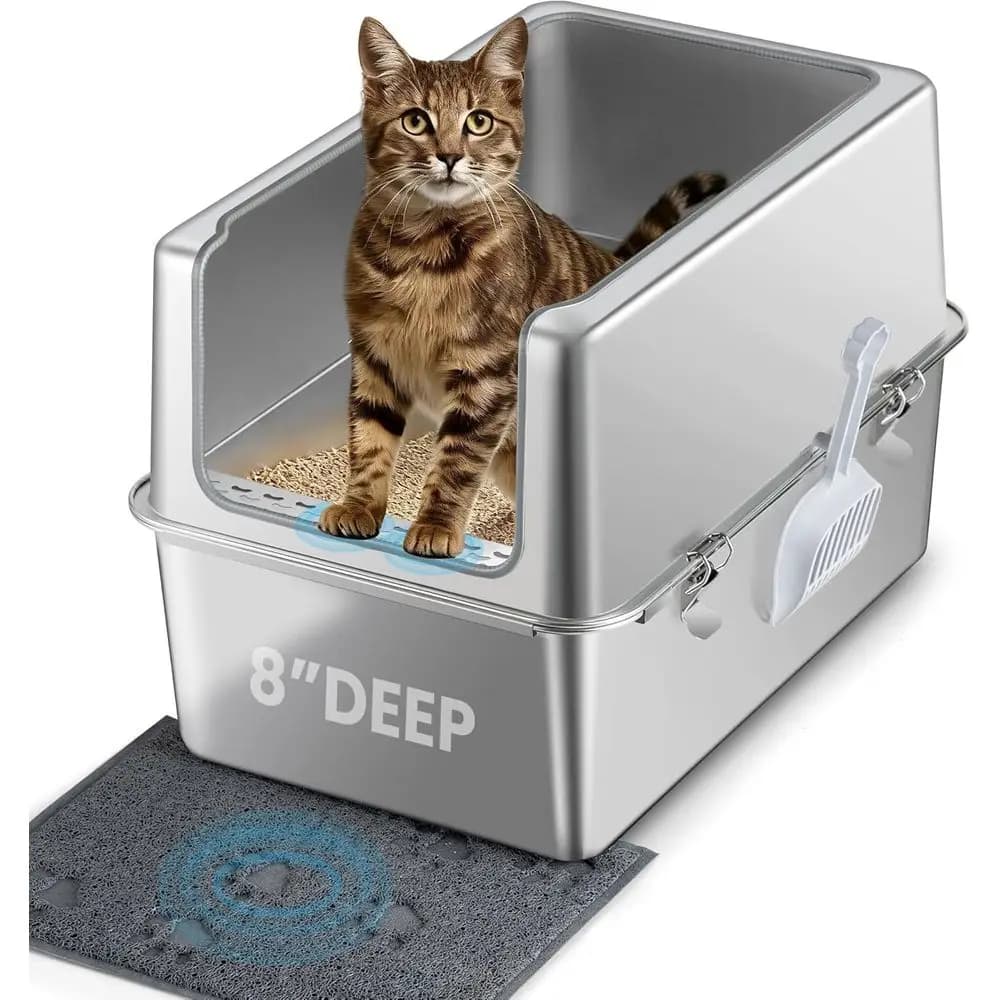Lettiera con coperchio in metallo e paletta - Lettiera in metallo chiusa per gatti di grandi dimensioni, resistente alla ruggine, con controllo degli odori, facile da pulire, Dur