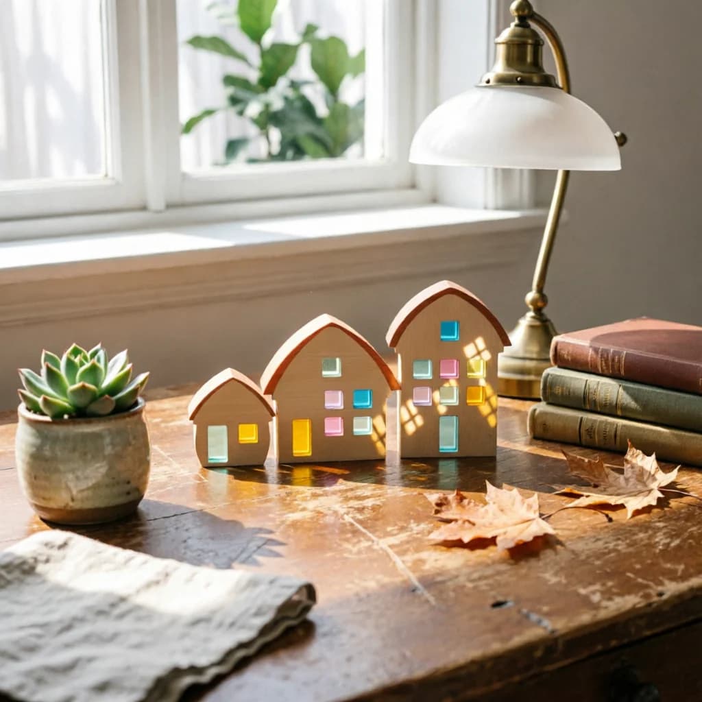 3 Pieces Wooden Blocks with Acrylic Panels Minimalist Wooden House Block House Shaped Blocks Smooth Ornament Handmade for Shelf