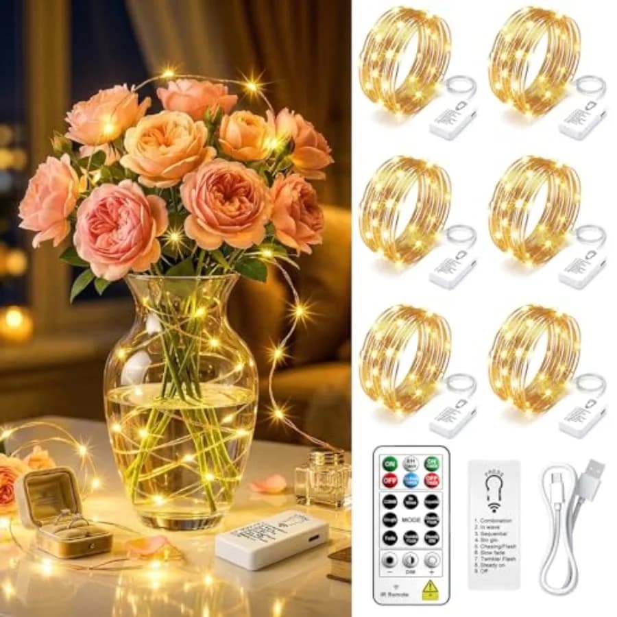 Rechargeable Battery Operated with Remote and DIY Timer, 7Feet 20LED Mini Twinkle String Light for Mason Jar DIY Wedding Table