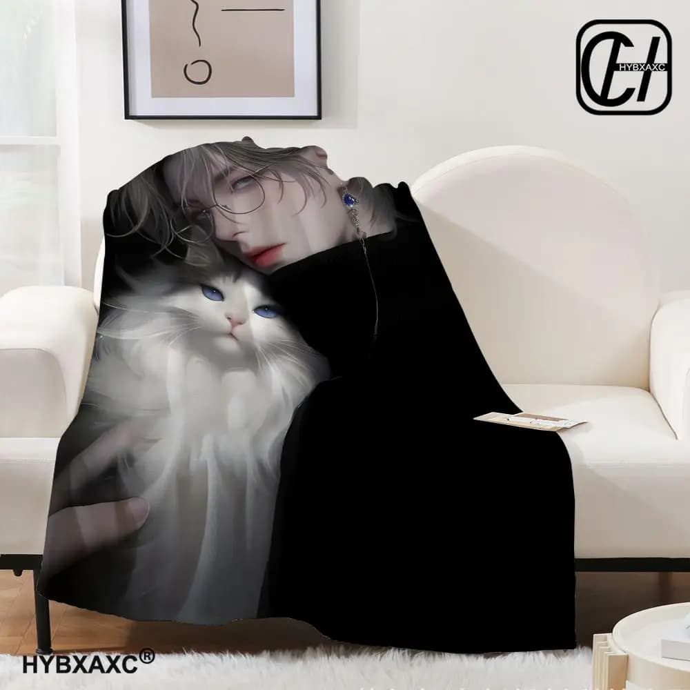 Ragazzo bello in stile coreano Coperta da tiro Arte estetica Coperta di flanella Portatile Viaggio a casa Divano da campeggio Picnic Ispessimento Flan