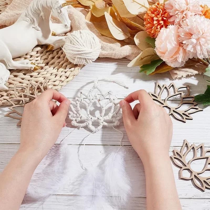 48Pcs 2026 Latest Models Lotus Dream Catcher Wooden Macrame Hoops Smooth Unfinished Flower Rings For DIY Craft Supplies