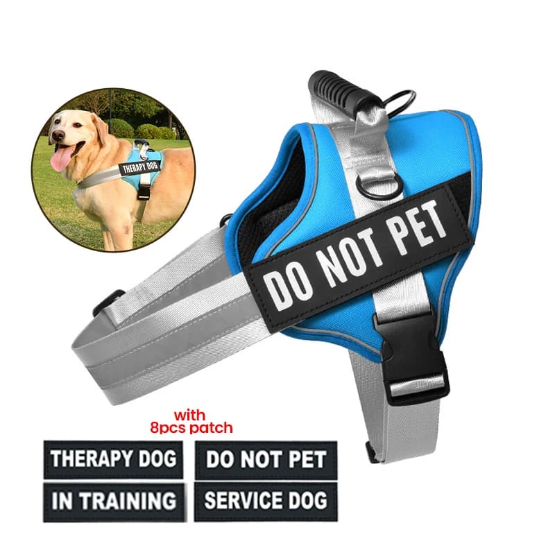 Pettorina per cani in nylon riflettente con 8 toppe per cani Pettorina per cani traspirante con etichetta per cani di servizio Pettorina per animali imbottita morbida per Sma
