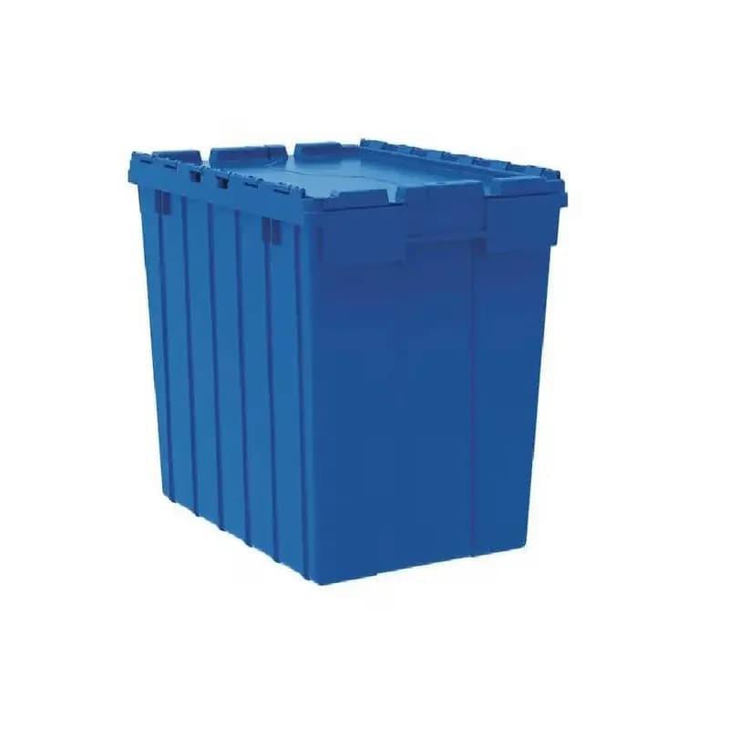 Contenitore da 17 galloni con coperchio attaccato, blu, plastica, cerniera in acciaio