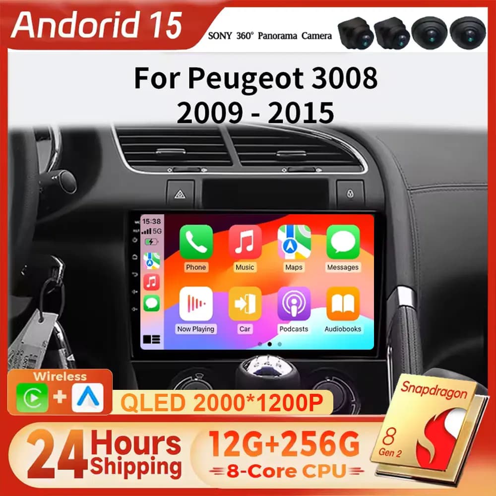 Android 15 Per Peugeot 3008 5008 AT MT 2009 2012 -2016 Multimediale Auto Radio Lettore Video Navigazione GPS wireless AUTO WIFI 4G