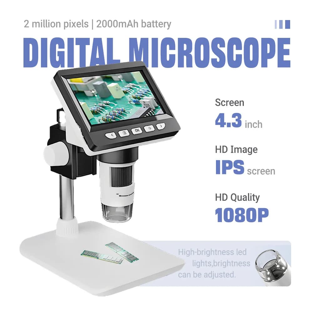 Microscopio digitale LCD 1080P da 4,3" 1000X con 8 LED/batteria ricaricabile per impianti elettronici di ispezione di monete di riparazione di saldatura