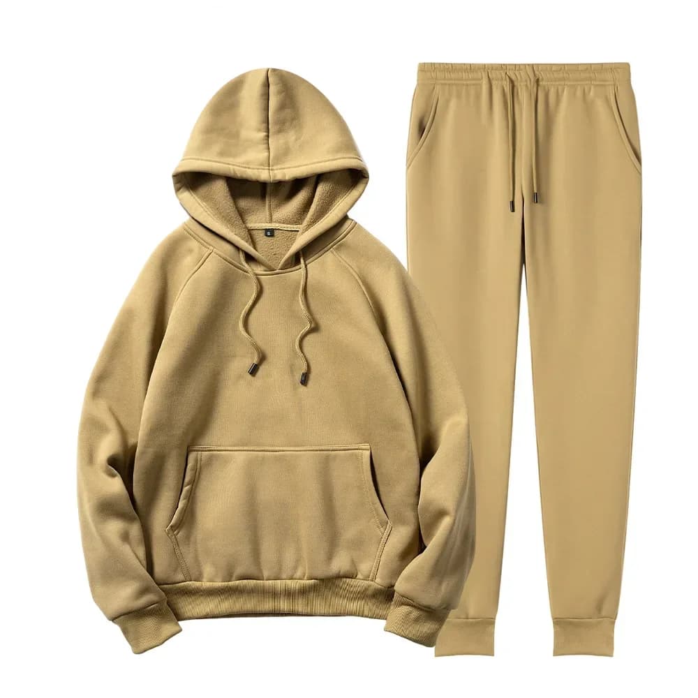 Men Spring Sets Pullover Hooded Hoodies Ankle Length Pencil Pants Two Pieces Drawstring Loose Sports Casual Pockets Solid Male