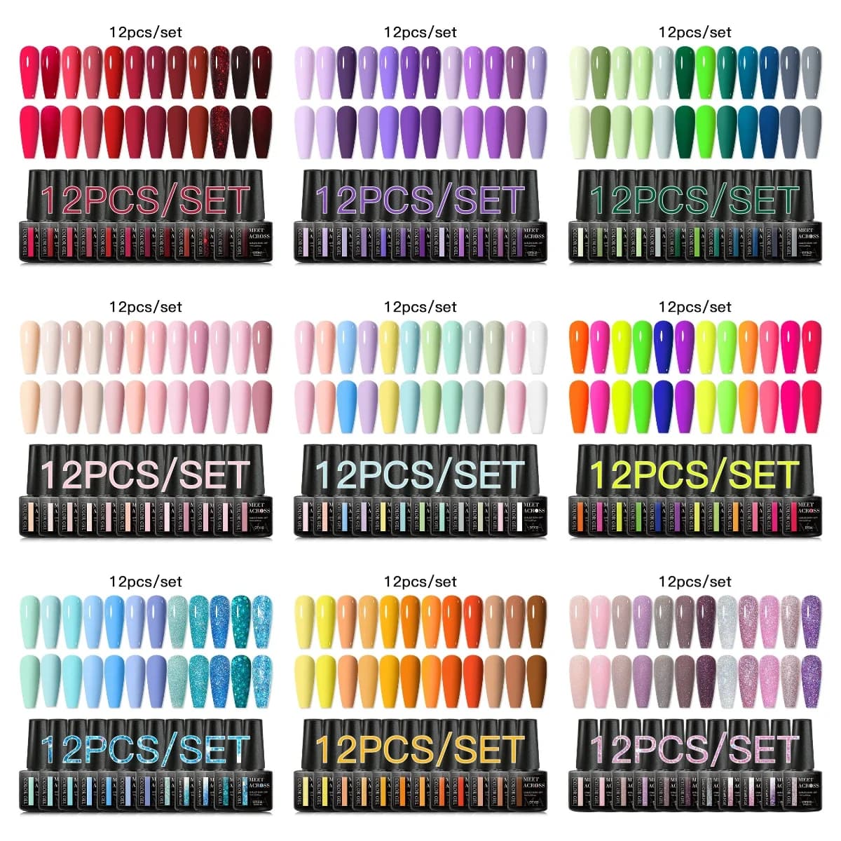 12pc Nail Gel Polish Set All-Season Fluorescent Nail Art DIY Vernis Semi Permanent HEMA Free UV/LED Painting Gel Manicure Kits