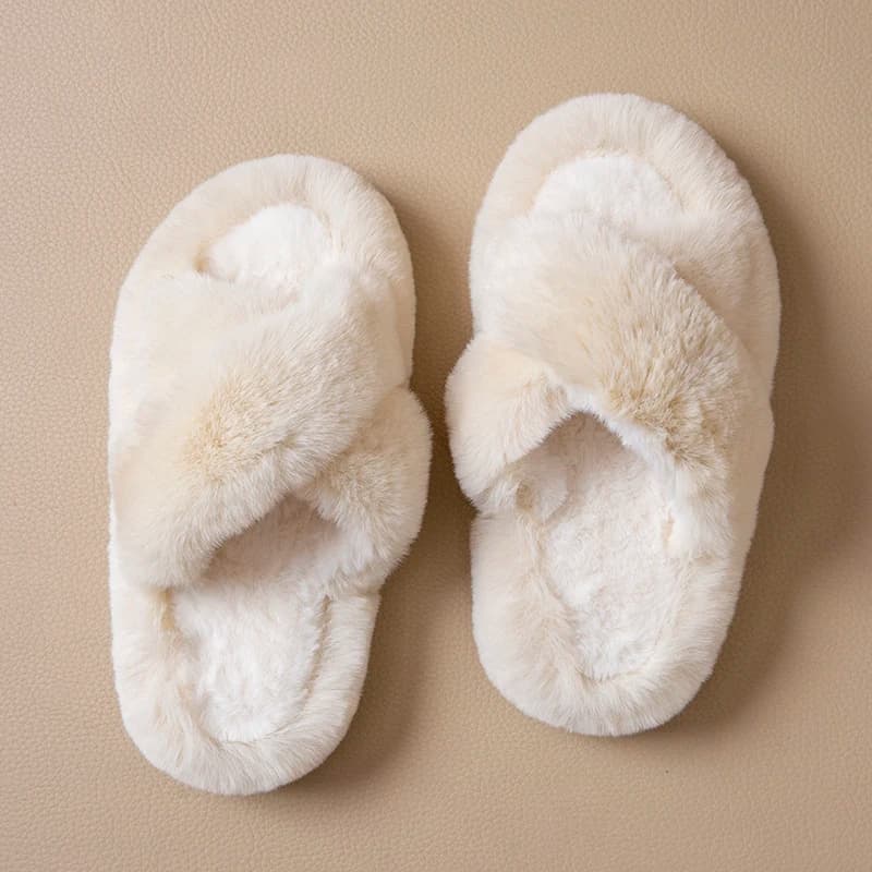 Pantofole Invernali Monocolore in Cotone, Calde e Morbide con Pelliccia, Ciabatte Aperte sul Davanti