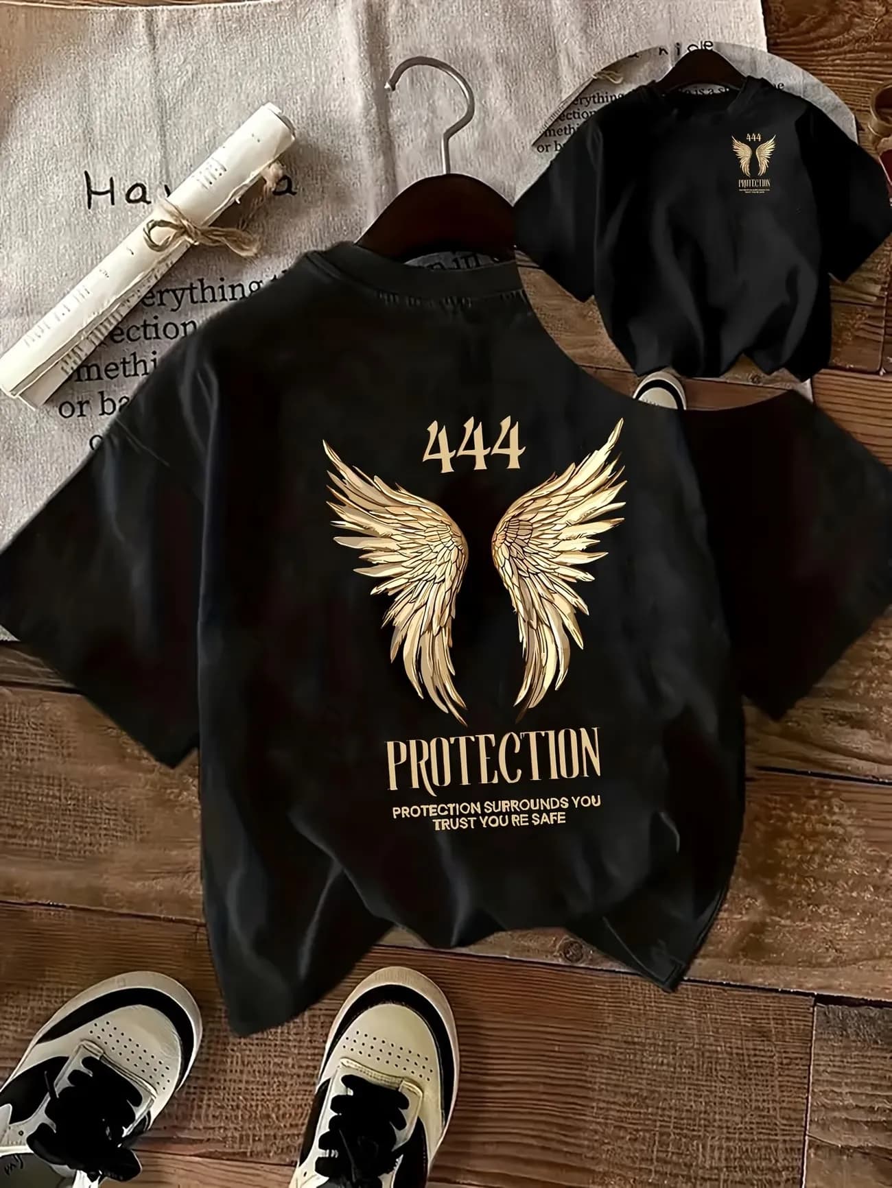 Graphic Angel Wing 100% Cotton Women's Retro Print T-Shirt Soft Crew Neck Short Sleeve Top Vintage Shirt Harajuku Tee