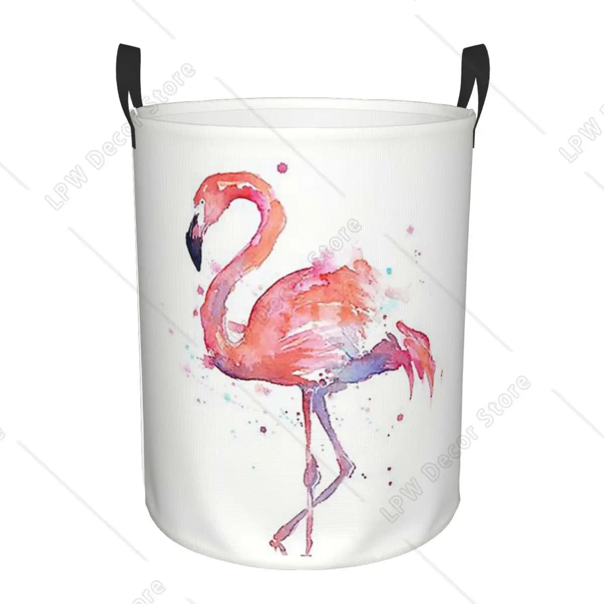 Pink Flamingo Watercolor Illustration Foldable Baskets For Bedlinen Clothes Home Organizer Large Waterproof Kids Bag at Home