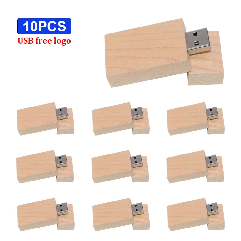 10 pz/lotto Chiavetta USB 2.0 in Legno + Scatola Pen Drive 4GB 8GB 16GB 32GB 64GB U Disk con Logo Personalizzato Gratuito per Fotografia Regalo di Nozze