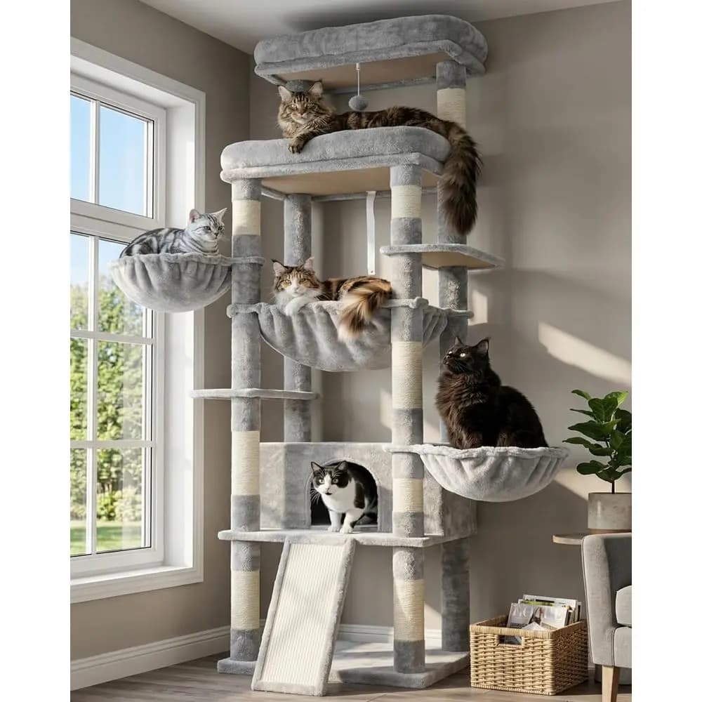 Albero per Gatti Extra Large con Piattaforma, Cesto, Cuccia e Amache per Razze Grandi