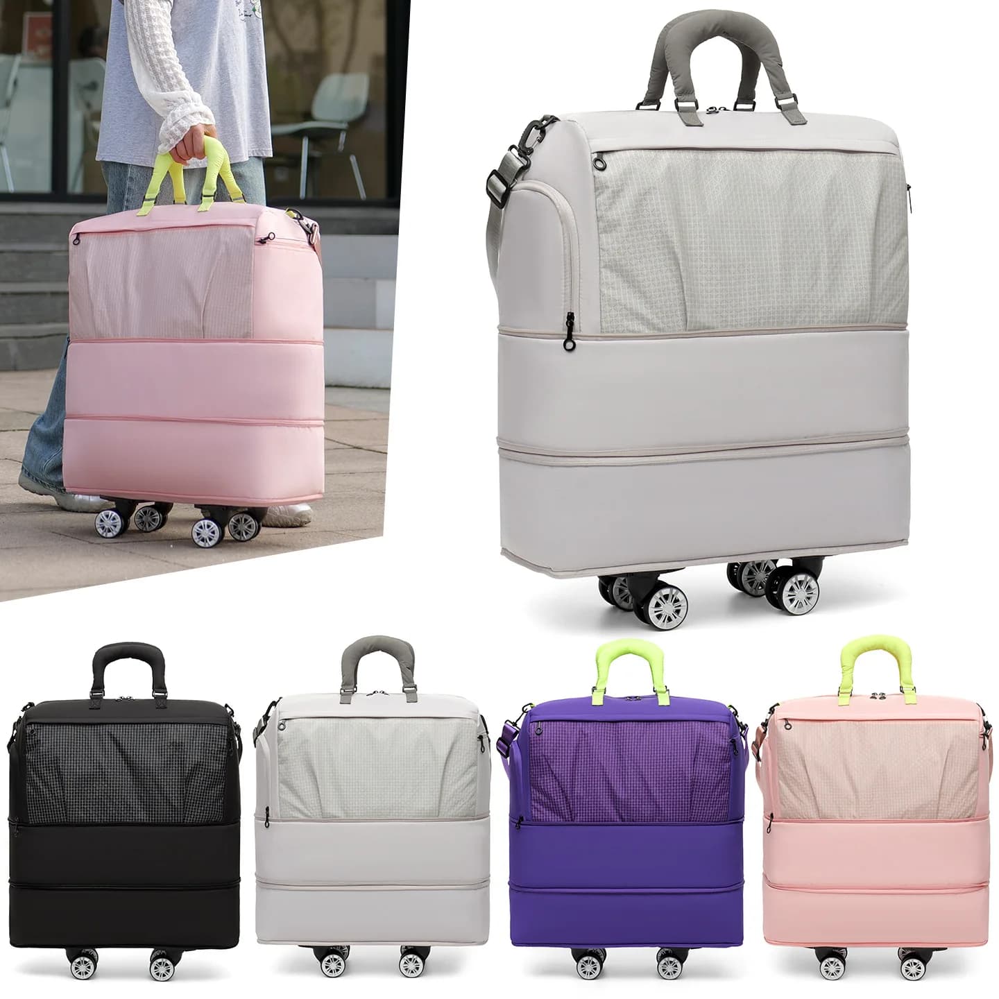 Unisex Travel Large Capacity Roller Luggage with Universal Wheels Compact Foldable Storage Bag Short Trips Lightweight Design