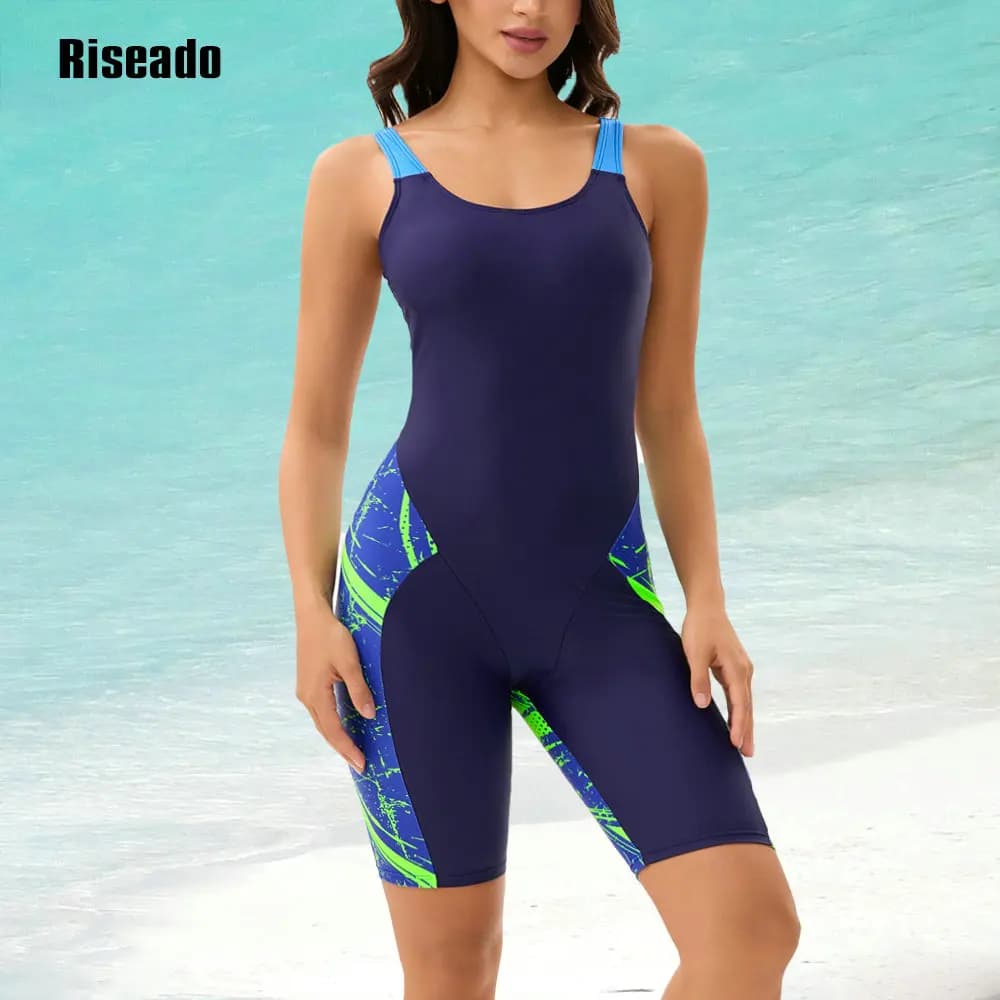 Riseado Costumi da bagno interi atletici per donna Costumi da bagno Boyleg Costumi da bagno con retro scollato