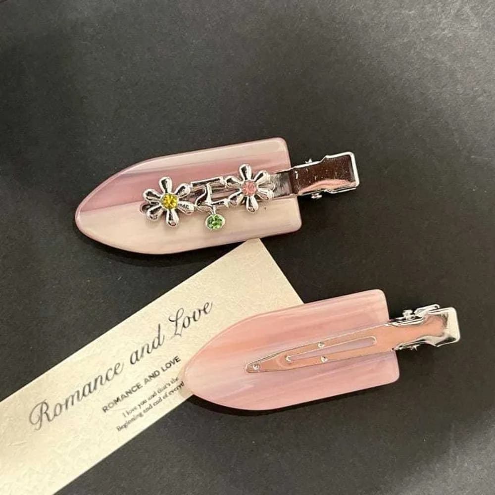 Cute Sweet Rhinestones Duckbill Clip Acetate Traceless Metal Flower Clip Sparkling Headwear Hair Accessories