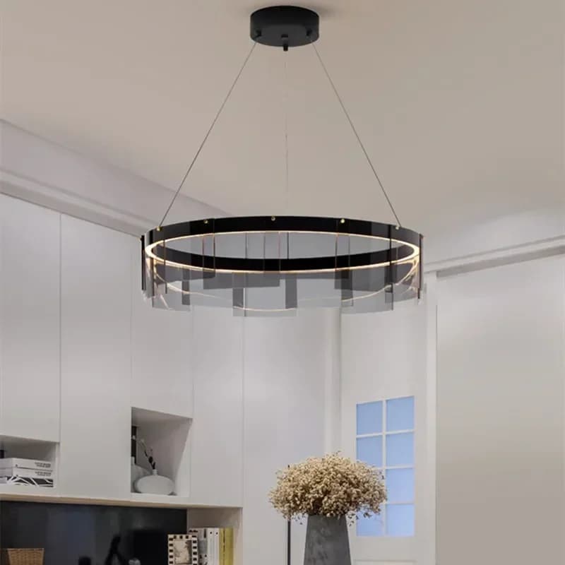 Lampadario a LED moderno in vetro a LED leggero design minimalista di lusso per sala da pranzo sala camera da letto anelli lampadario arredamento della camera