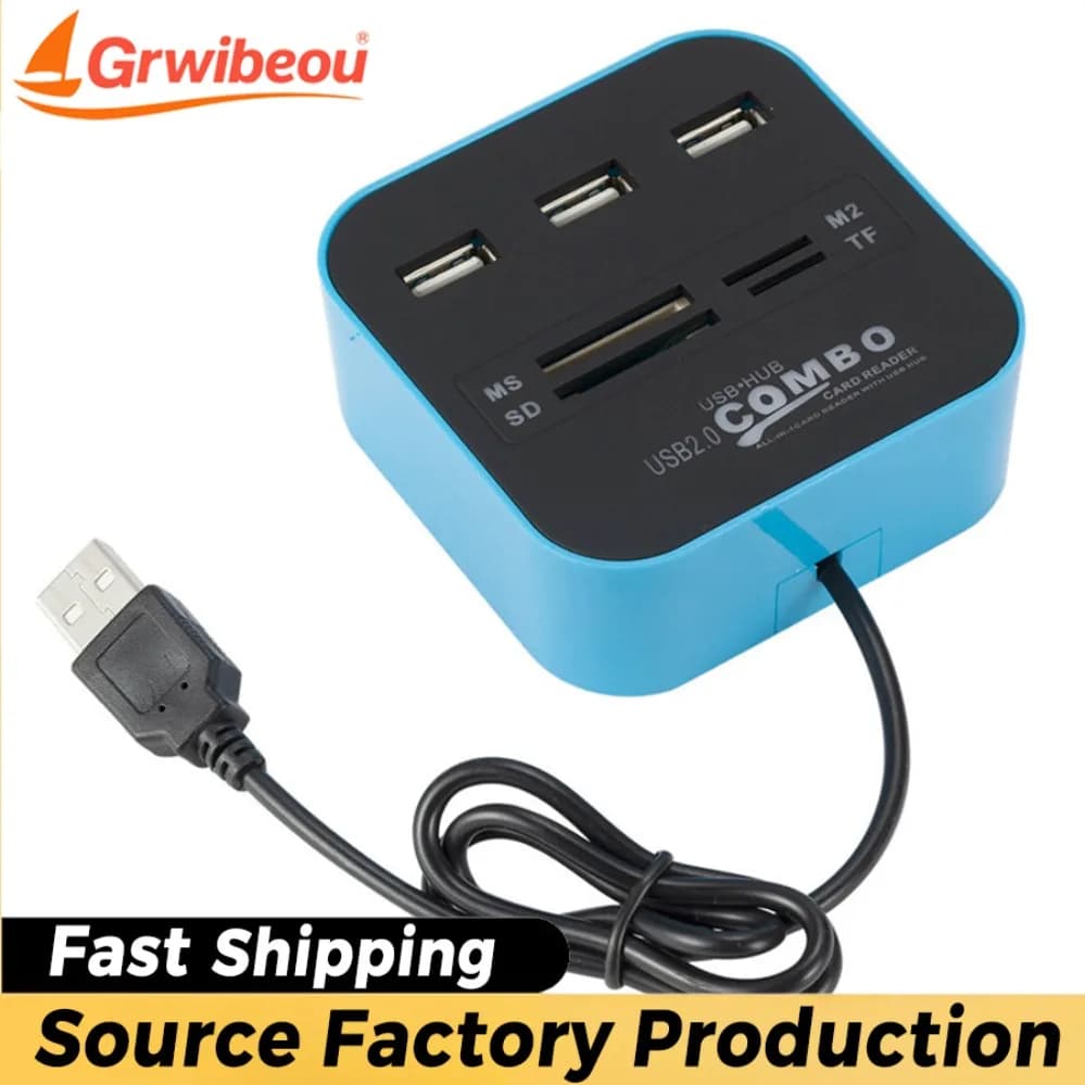 Hub USB Grwibeou Combo con 3 Porte USB 2.0, Lettore di Schede Micro SD/TF, Splitter USB Combo Tutto in Uno per Accessori PC