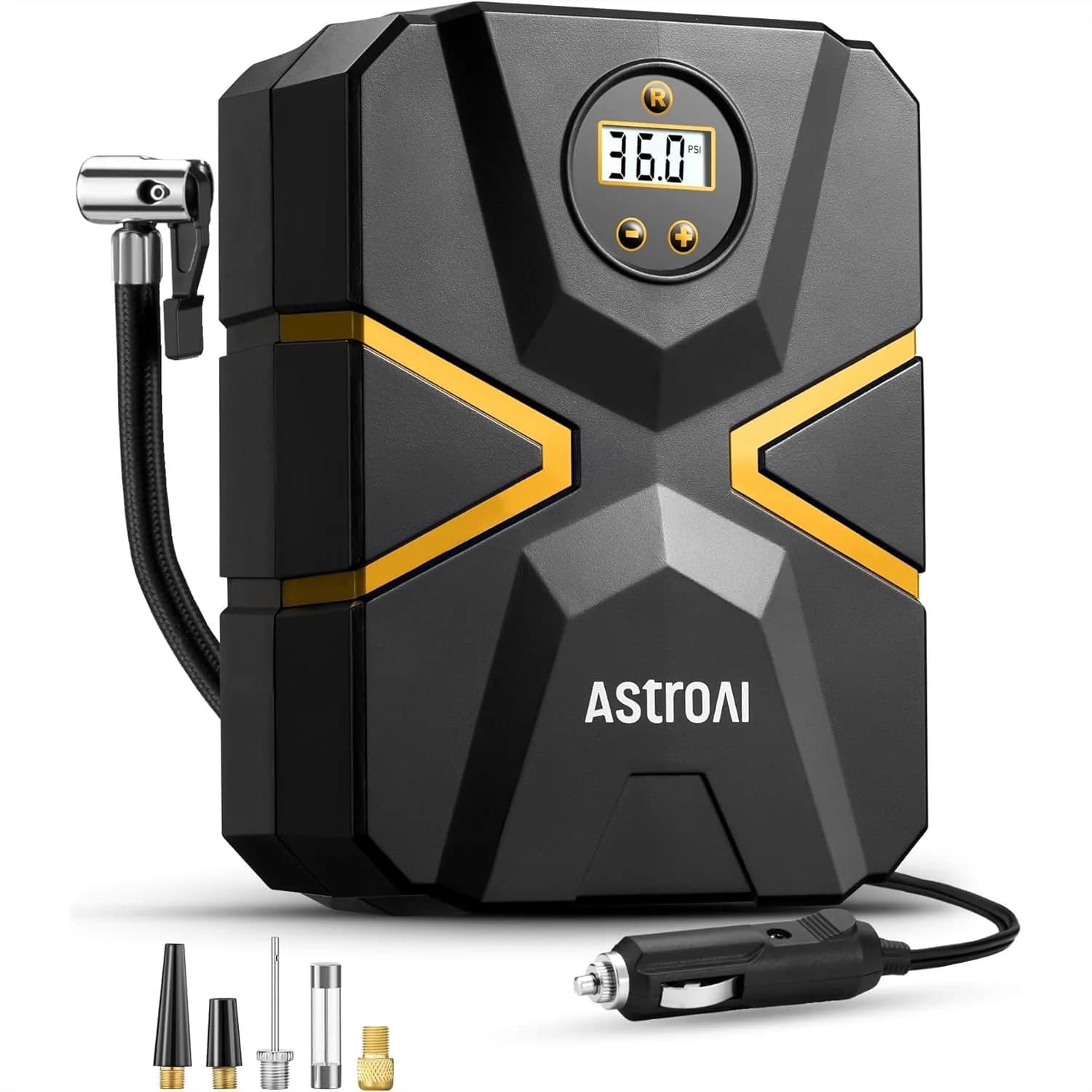 Compressore d'Aria Portatile 12V con Schermo Digitale, Pressione Preimpostata e Spegnimento Automatico per Pneumatici di Auto, Moto e Biciclette
