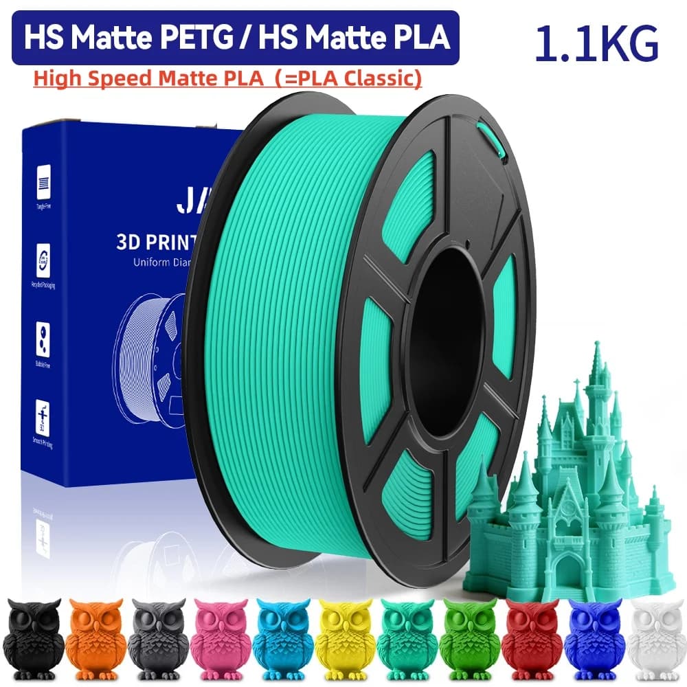 Filamento 3D JAYO HS Matte PETG/HS Matte PLA 1.75mm, Velocità di Stampa 30mm/s - 600mm/s, Filamento PETG ad Alta Flusso per Stampanti 3D