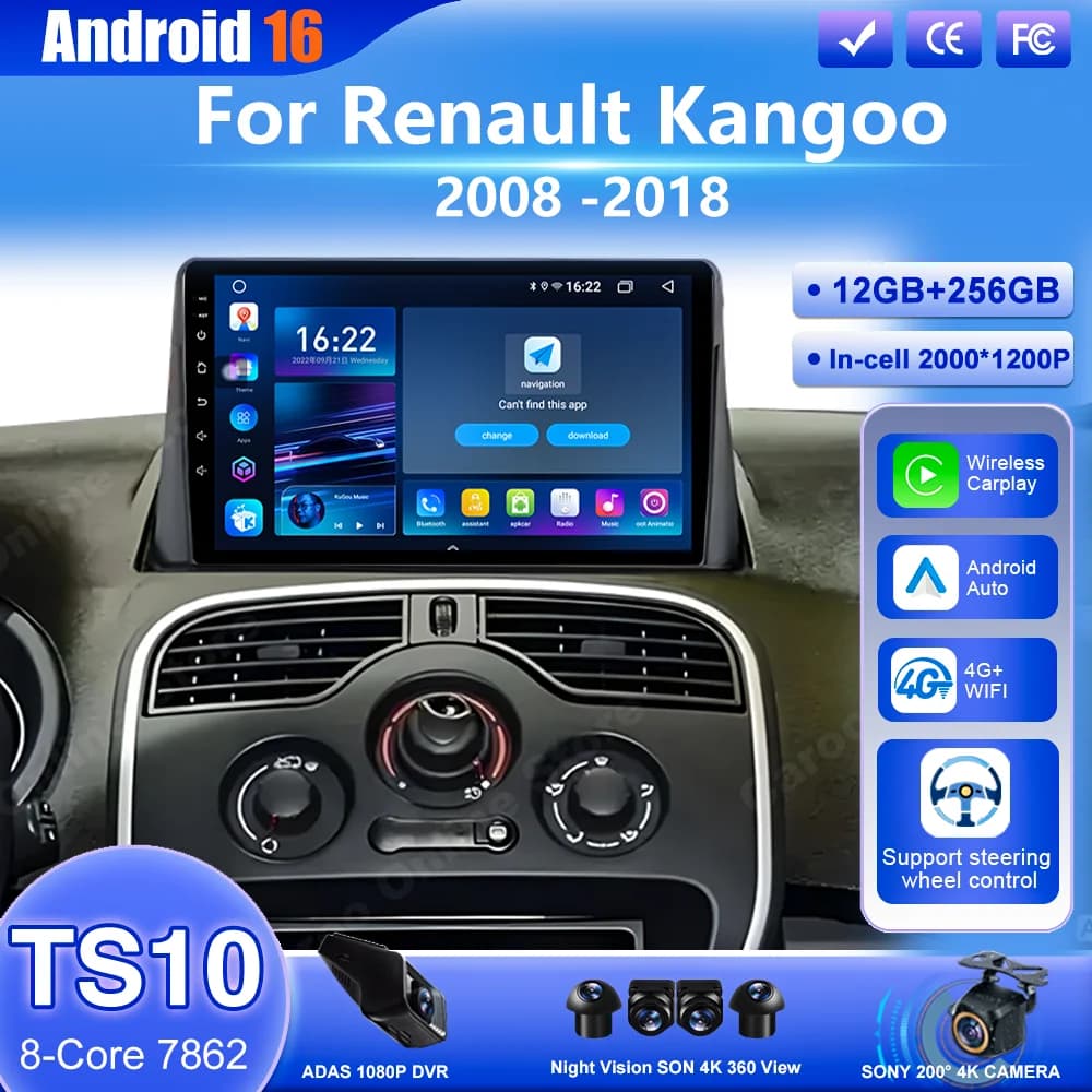 Autoradio Android For Renault Kangoo 2008 -2018 Auto Multimedia Reader Stereo GPS Navigation Carplay Main Unit 4G + Wifi 2K Screen