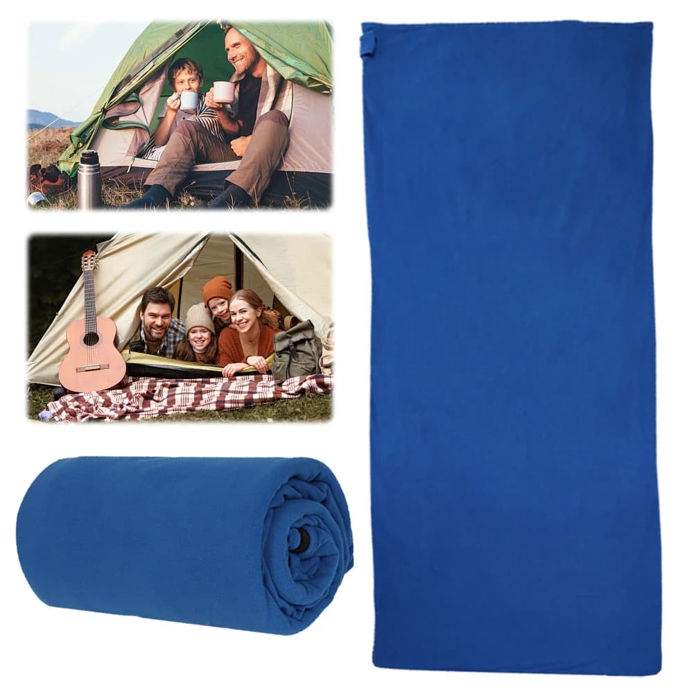 Fleece sleeping bag with zipper, portable, warm, outdoor, camping sports accessories