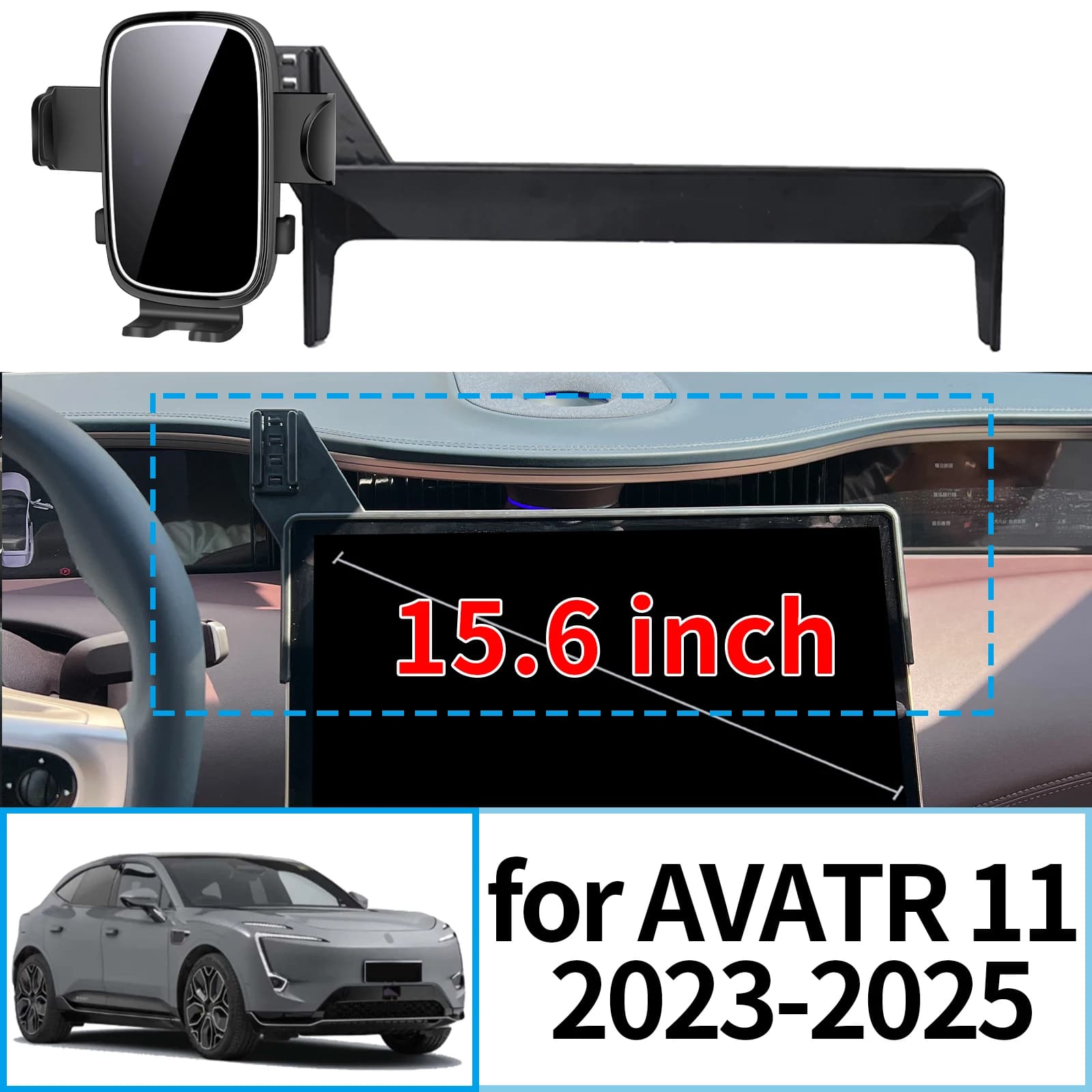 adatto per AVATR 11 2023 2024 2025 Supporto per telefono con clip stabile da 15 pollici ​ ​ Montare la base dello schermo senza vibrazioni ​ Accessori per auto