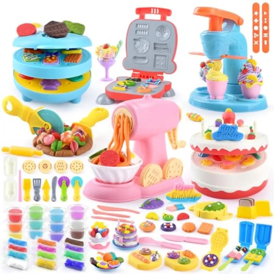 Set di Pasta Colorata per Bambini dai 3 Anni in su, Giocattoli per Creare Cibo Finto con 2 Kit Artistici e Artigianali per Giocare a Fingere Gelato/Torta/Noodle