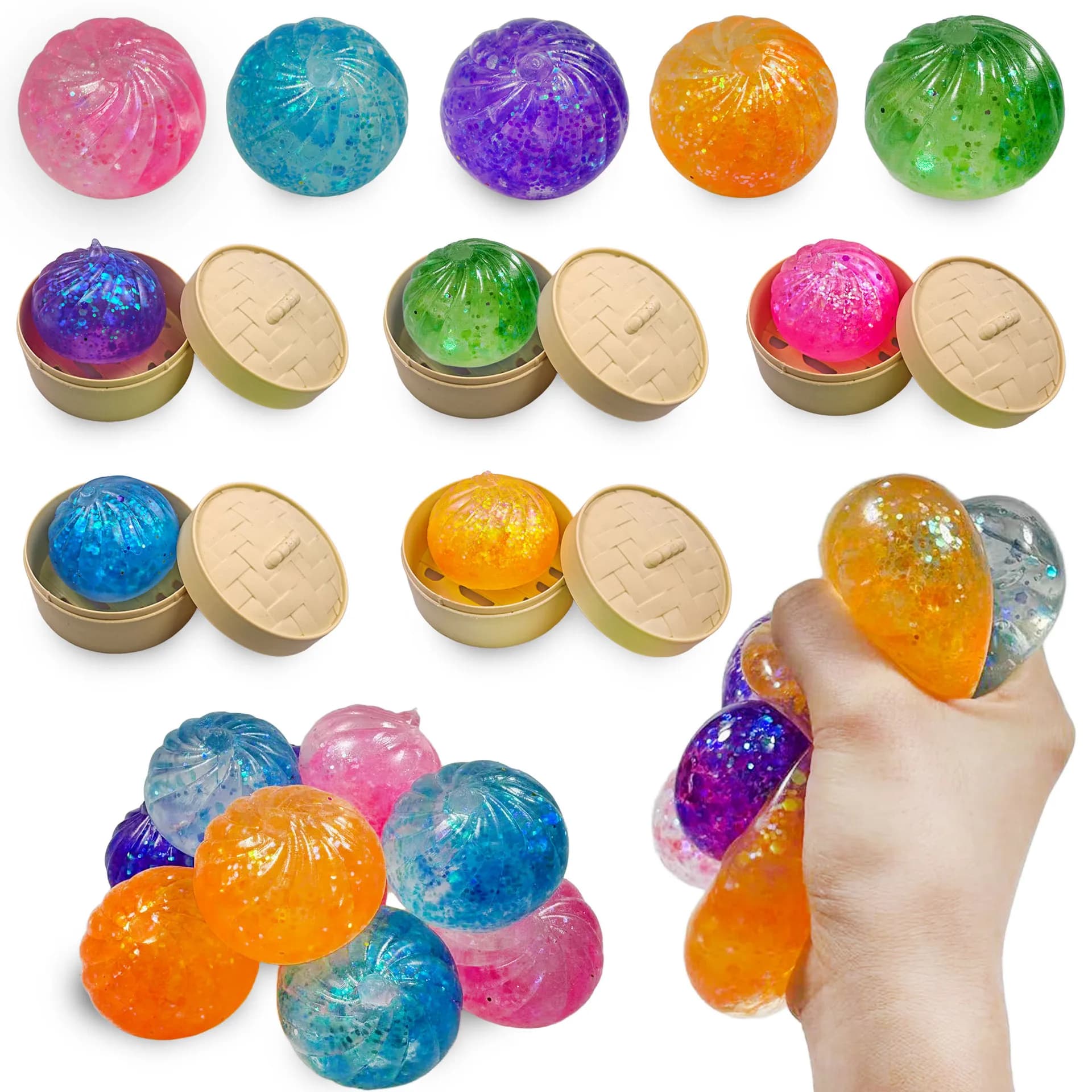 Eleganti 1/8 Pezzi Giocattoli Squishy a Forma di Panino al Vapore alla Maltosio, Antistress a Lenta Risalita, Giocattoli Fidget a Forma di Raviolo per Bambini e Adulti, Ideali per Feste