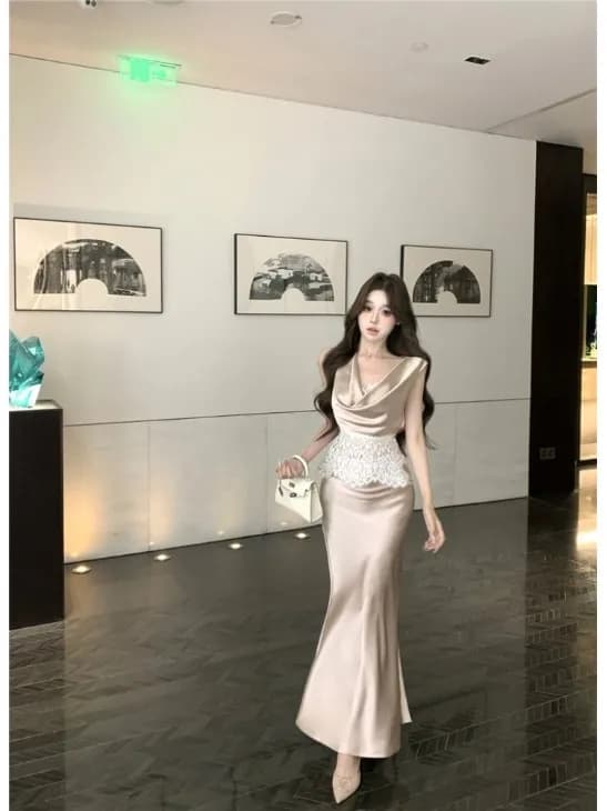 Elegant Lace Splice Sleeveless Vest And Fish Tail Skirt Set for Women Summer Fashion High Quality Two Piece Suit