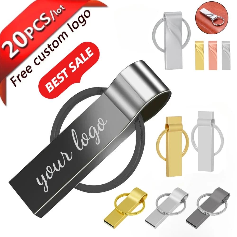 20 pz. Chiavetta USB 2.0 in metallo personalizzabile con logo, 64GB 32GB 16GB 8GB 4GB 1GB 2GB, impermeabile