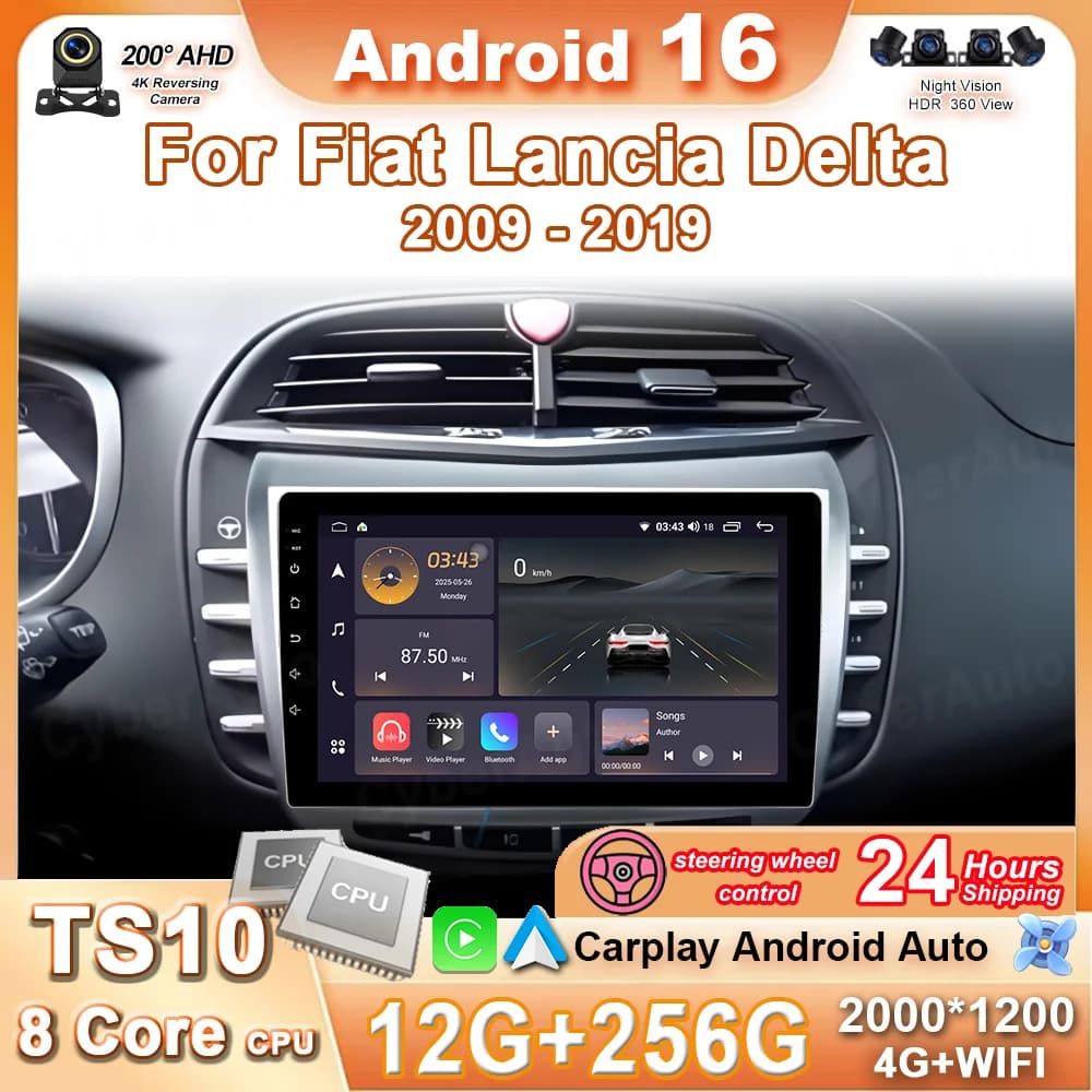 Android 16 Carplay per Fiat Lancia Delta 2009 - 2019, Navigazione GPS, Video, Radio Auto, GPS Automotive, Multimedia, Monitor Auto, DVD, 4G