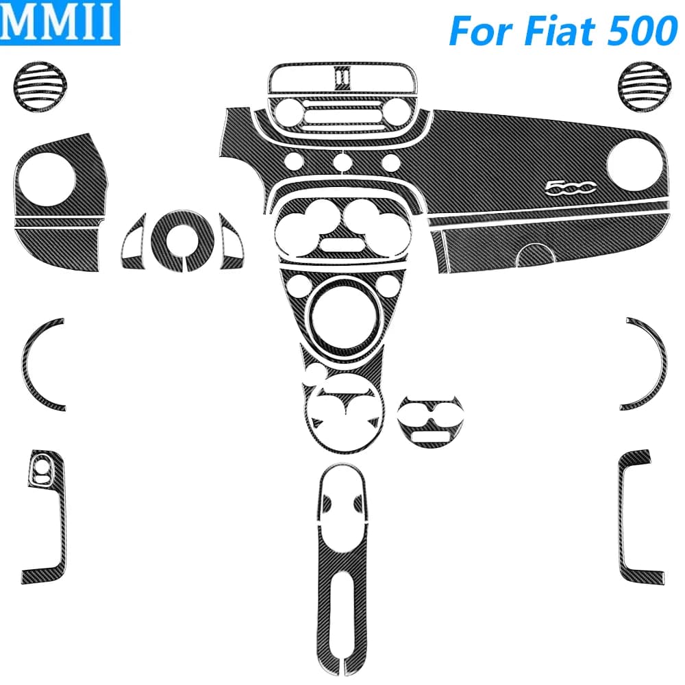 For Fiat 500 2008-2023 Carbon Fiber Center Console Gear Shift Air Outlet AC CD Window Lift Trim Set Car Accessories Sticker