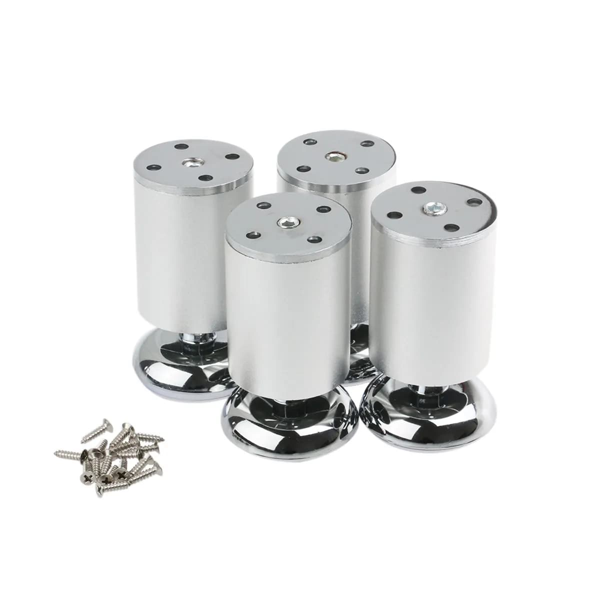 4 gambe rotonde per mobili, piedini regolabili in acciaio inossidabile per mobili da cucina fai da te, scaffali, 10 cm, 2 pollici, argento, nero