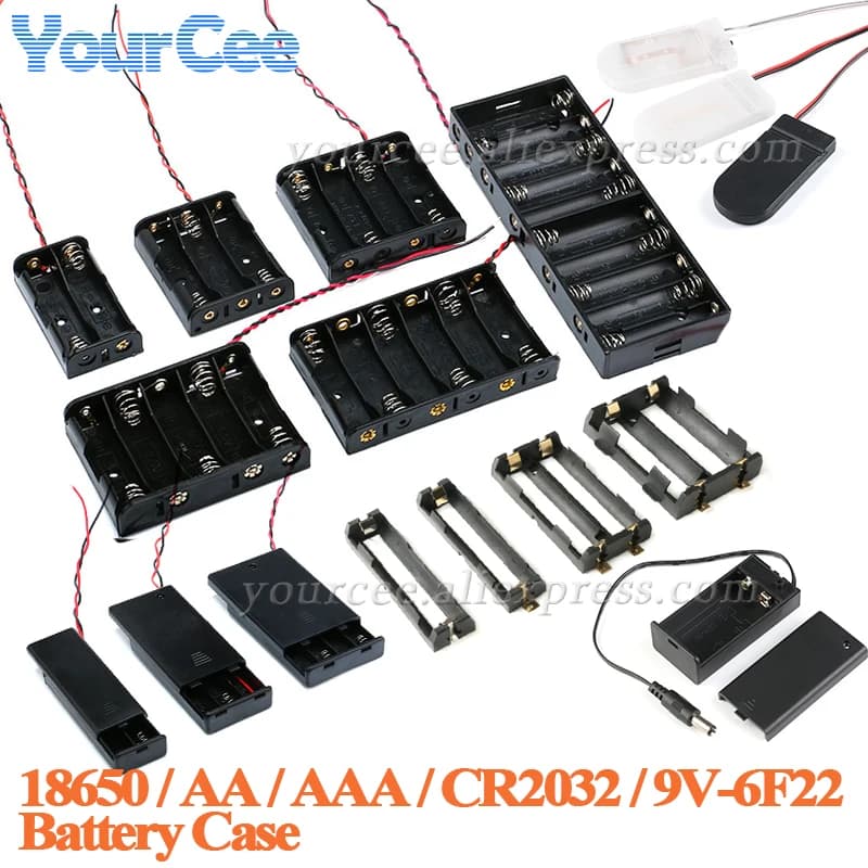 2 pz/1 pz Contenitore per batterie al litio 18650 CR2032 AA AAA 9V-6F22, supporto per batterie in parallelo/serie con PCB di accumulo