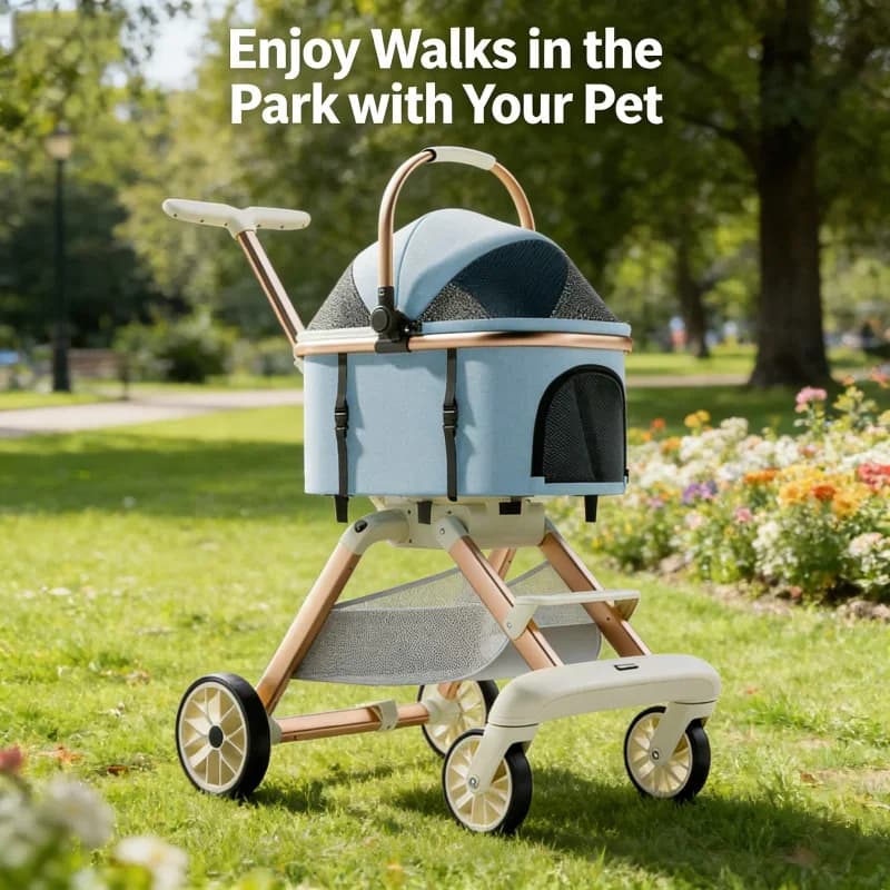 Passeggino per Animali Domestici in Lega di Alluminio Leggera Blu, Cesto Trasportino Pieghevole, Carrello da Viaggio Portatile per Cani, Gatti, Neonati e Insetti