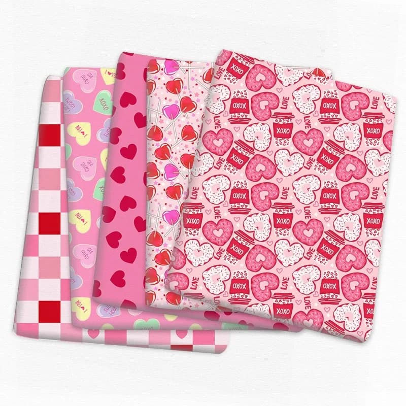 Tessuto Stampato con Simbolo del Cuore, Stile Sottile, per Borse Fatte a Mano, Gonne, Abbigliamento, Materiale da Cucito al Metro