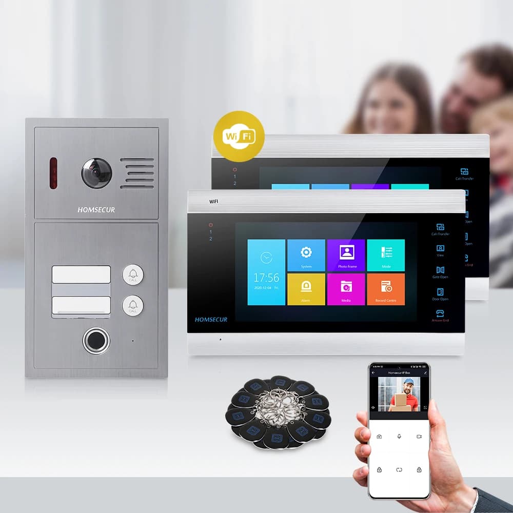 Videocitofono WIFI HOMSECUR con Campanello RFID e Registrazione Automatica per 2 Famiglie