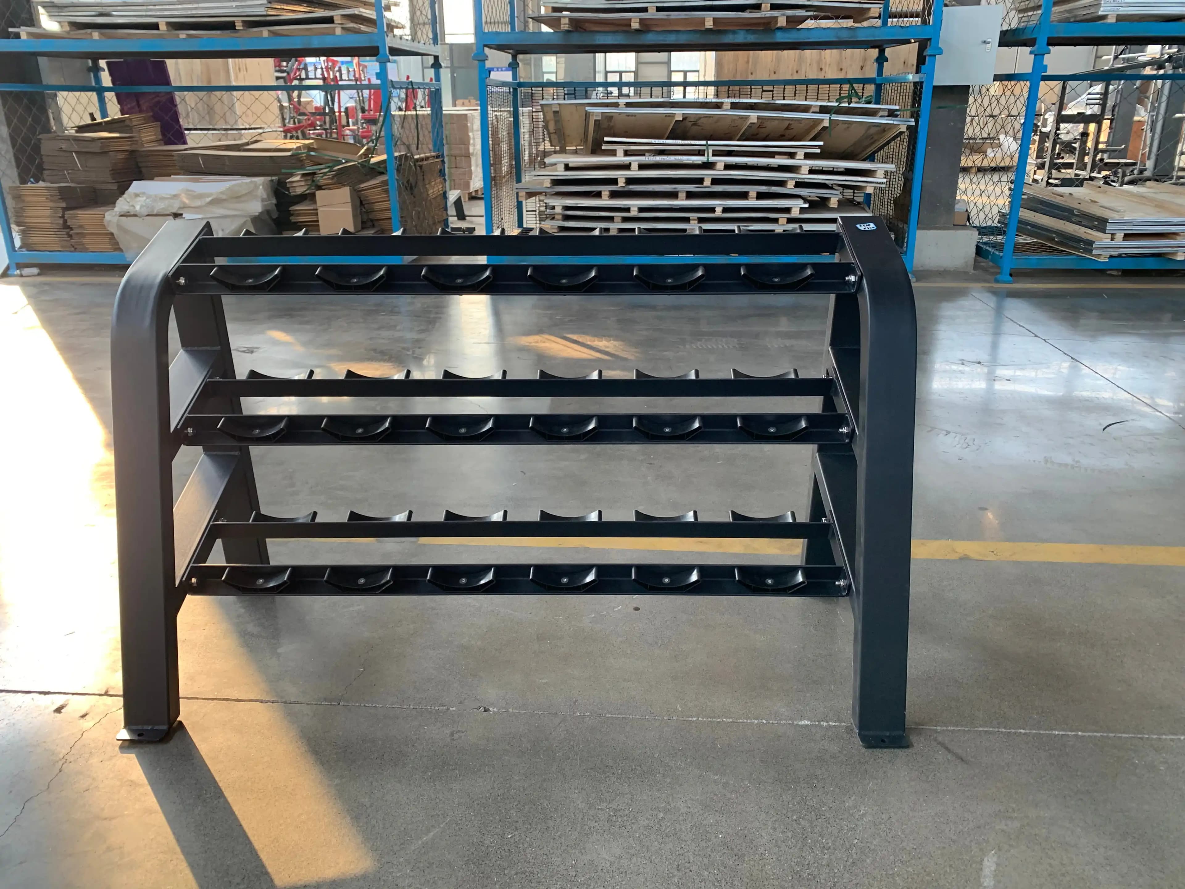 Rack Porta Manubri Commerciale a 3 Livelli in Acciaio Inossidabile con Funzione di Sicurezza per Uso in Palestra, Attrezzature Fitness, Panche e Rack