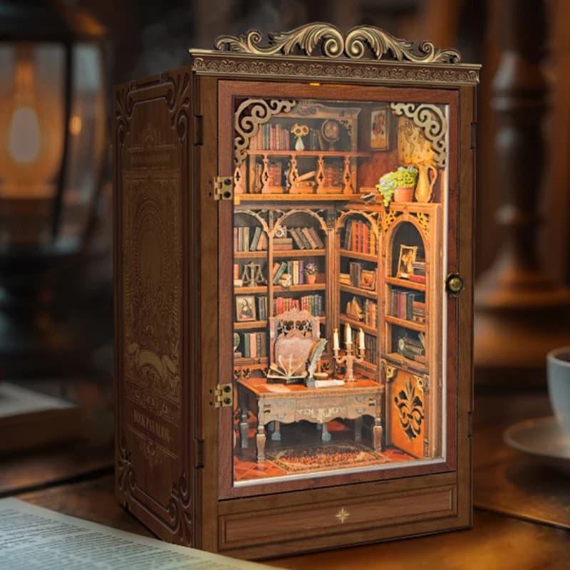 Scaffale per angolo di libri fai-da-te Inserto per libro temporale Fermalibri per casa Kit modello in miniatura in legno con luci Scaffale per amici Regali di compleanno