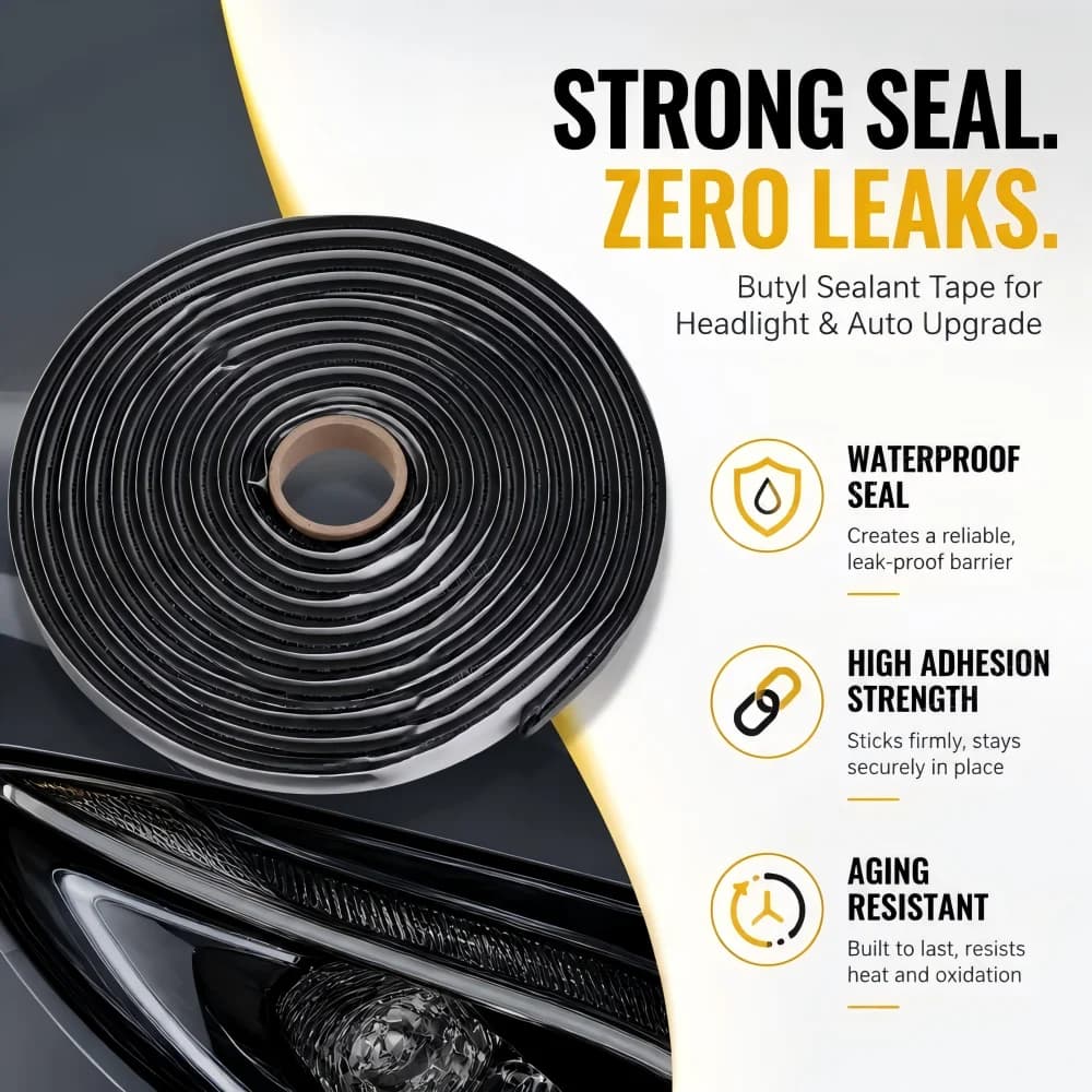 Butyl Rubber Headlight Sealant Tape, Waterproof Hot Melt Seal Strip for Car Motorcycle Electric Vehicle Auto Headlamp Refit Repair, Door Panel & Windshield Gap Sealing Glue, High Viscosity Anti-Aging High Temperature Resistant Automotive Butyl Seal Strip
