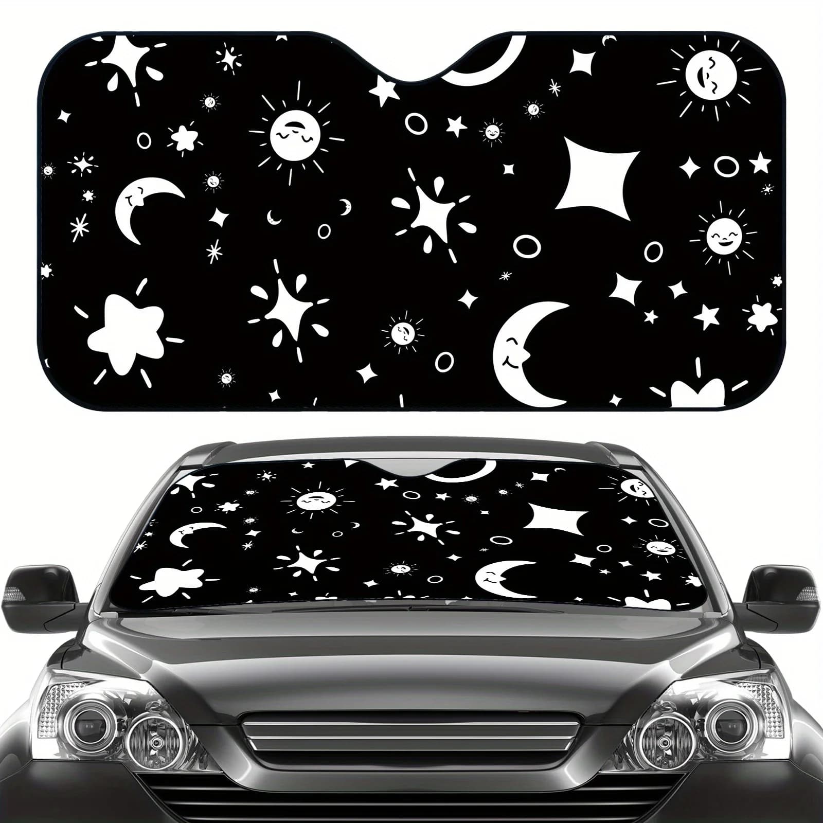Tema cielo stellato di luna e stelle Parabrezza Visiera parasole per auto Parasole pieghevole Protezione UV e raffreddamento interno Accessori per auto