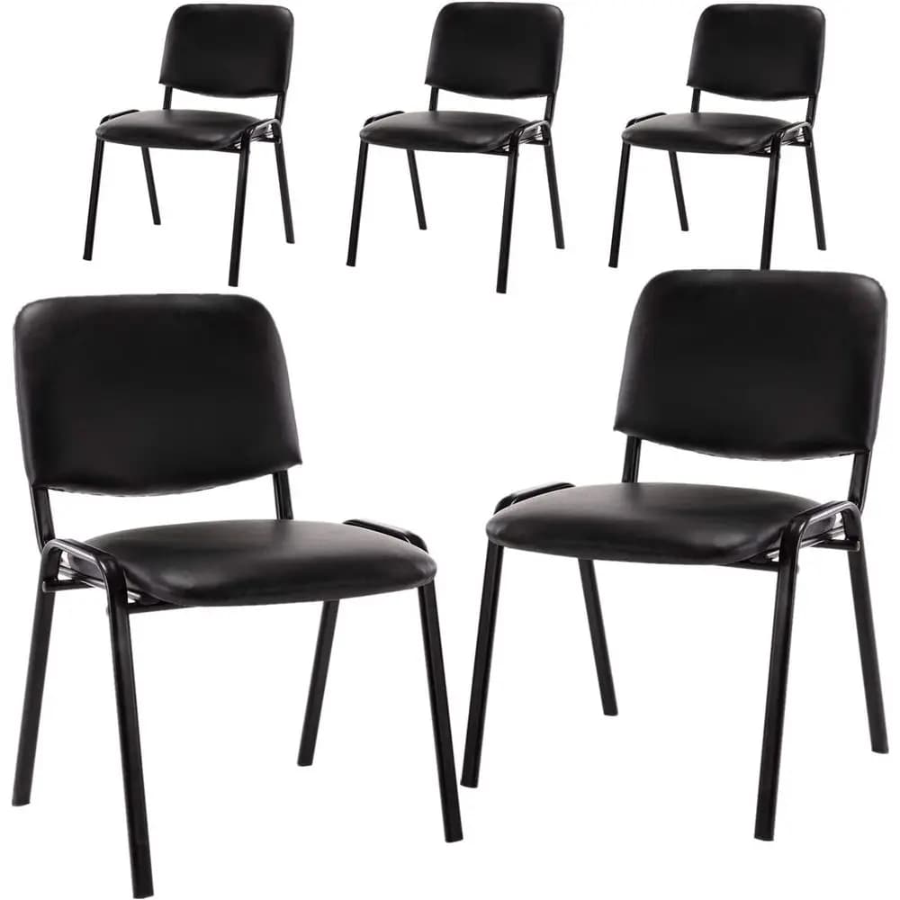 Stackable Leather Cushion Chairs for Waiting Rooms, Conference Rooms, and More (Black, Set of 5)
