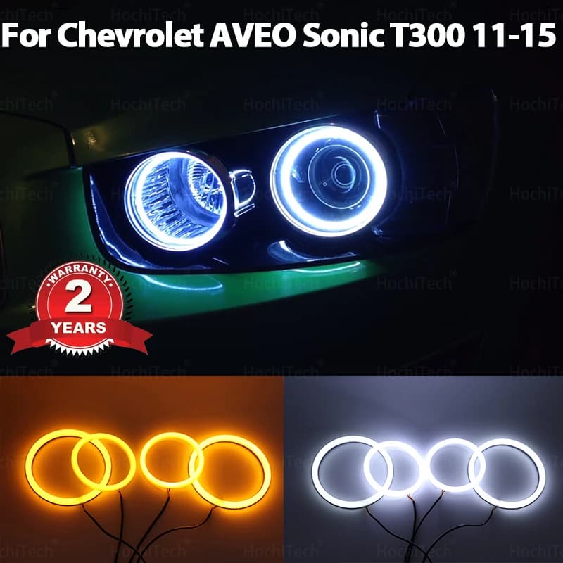 For Chevrolet AVEO Sonic T300 2011-2015 Car styling Milk White light SMD LED Angel Eyes ring Kit Turn signal light