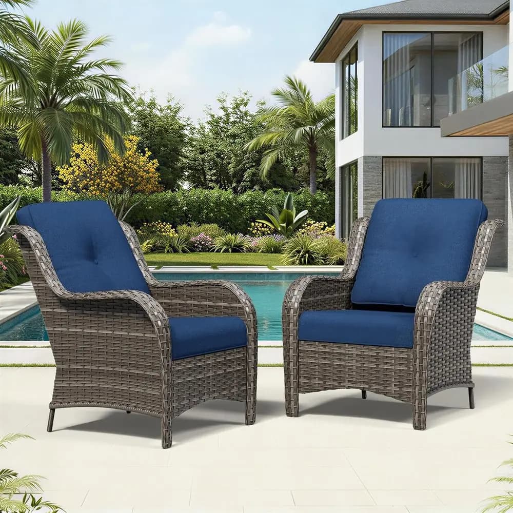 Set of 2 Patio Chairs in Vimini with High Back, Deep Seat, Large Arms and Large Bearings for External Use on Terrace or Portico