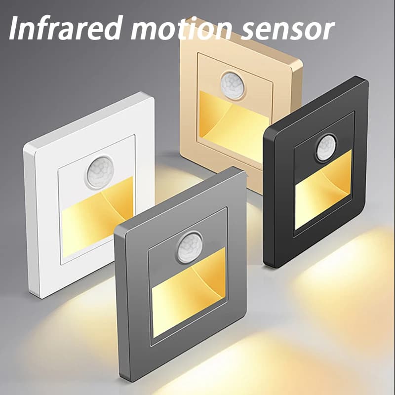 Sensore di movimento a infrarossi Luci per scale Lampada da parete per scale per interni ed esterni Lampada da incasso a LED da 3 W Decorazione per camera da letto per scale