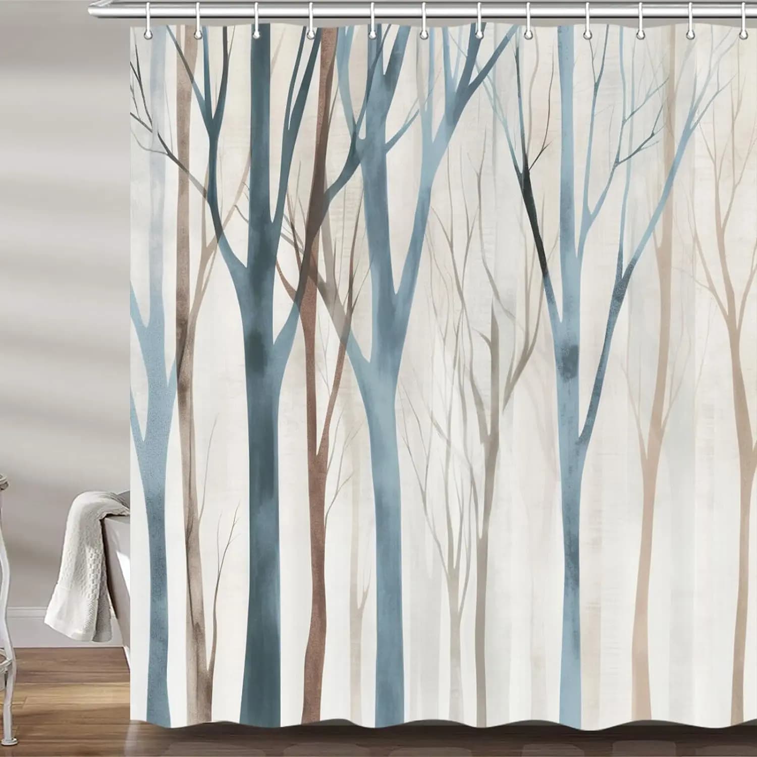 Tenda da doccia con motivo artistico astratto Foresta di betulle, poliestere impermeabile, 72x72 pollici con ganci