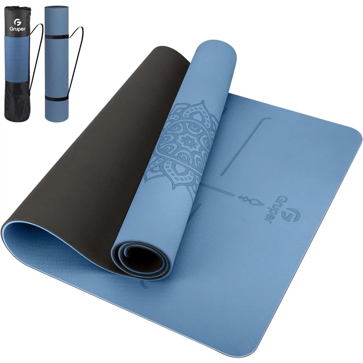 Tappetino Yoga Antiscivolo con Indicatori di Allineamento, Tappetino per Esercizi Extra Largo in TPE 72x32 Pollici, Tappetino Antistrappo per Allenamento con Cinghia di Trasporto e